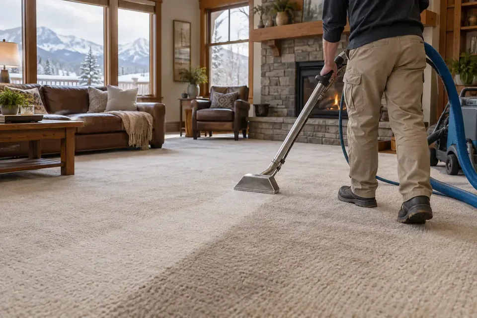 Professional carpet cleaning in a bright Missoula living room