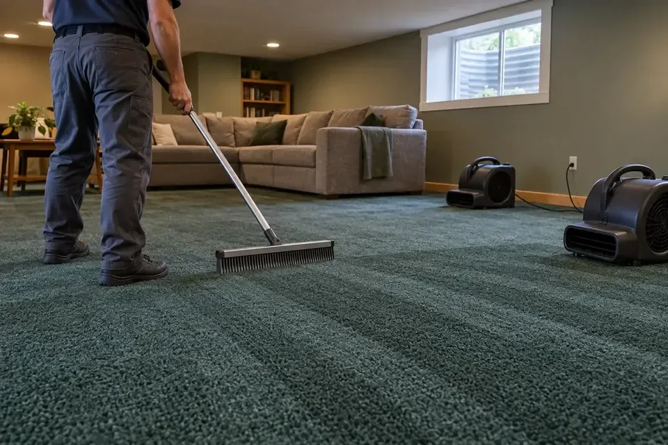 Representative example of residential carpet cleaning basement drying